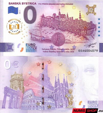 Slovensko - 0 euro souvenir - Banská Bystrica - udelenie mestských privilégií - anniversary