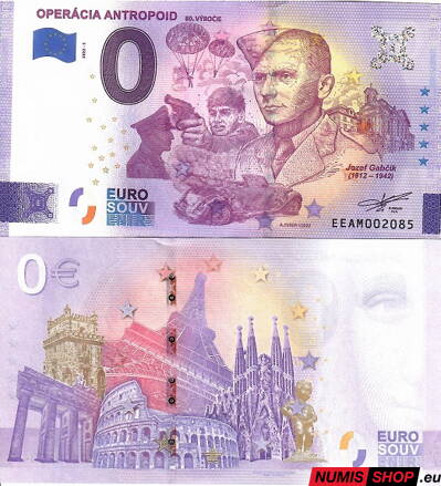 Slovensko - 0 euro souvenir - Operácia Antropoid - Gabčík