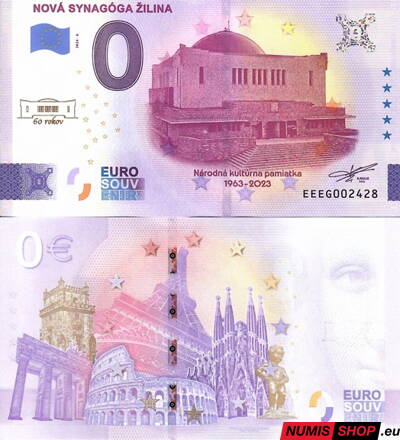 Slovensko - 0 euro souvenir - Nová synagóga Žilina 2024 - zlatá prítlač 60 rokov