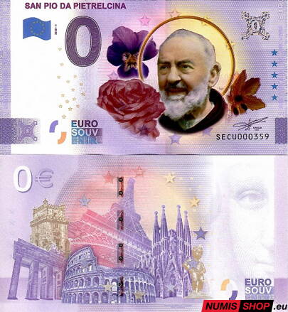Taliansko - 0 euro souvenir - San Pio da Pietrelcina - COLOR