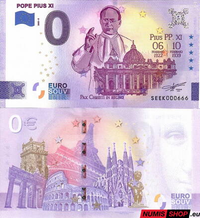 Taliansko - 0 euro souvenir - Pope Pius XI