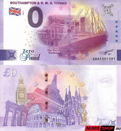 Veľká Británia - 0 pound souvenir - Southampton and RMS Titanic