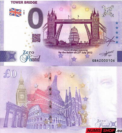 Veľká Británia - 0 euro souvenir - Tower Bridge