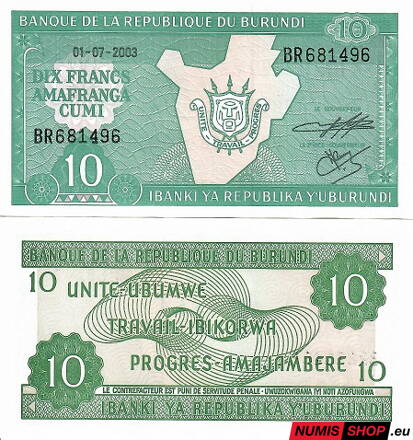 Burundi - 10 francs - 2003 - UNC