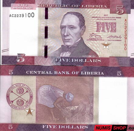 Libéria - 5 dollars  - 2017 - UNC