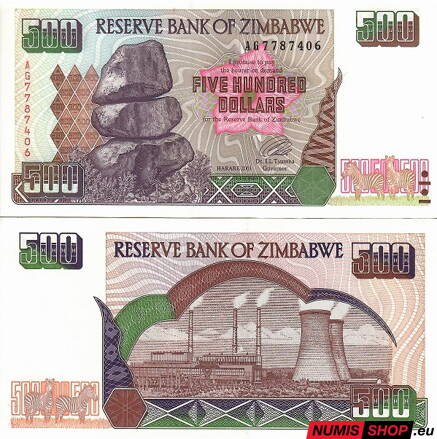 Zimbabwe - 500 dollars - 2001 - UNC