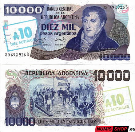 Argentína - 10 australes on 10 000 pesos - 1985 - UNC