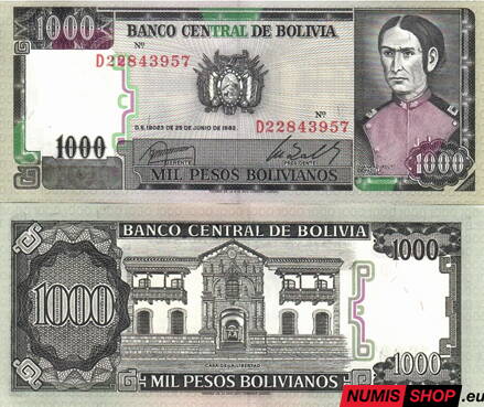 Bolívia - 1000 pesos bolivianos - 1982 (P167a-3) - UNC