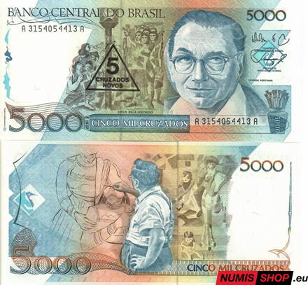 Brazília - 5 cruzados novos on 5000 cruzados - 1989 - UNC Brazília - 5 cruzados novos on 5000 cruzados - 1989 - UNC
