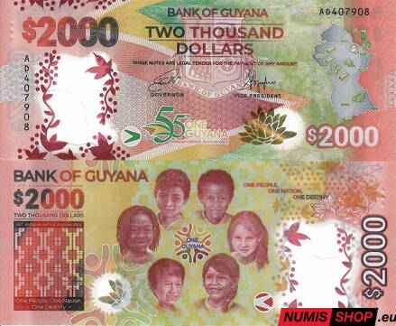 Guyana - 2000 dollars - 2021 - commemorative - polymer - UNC