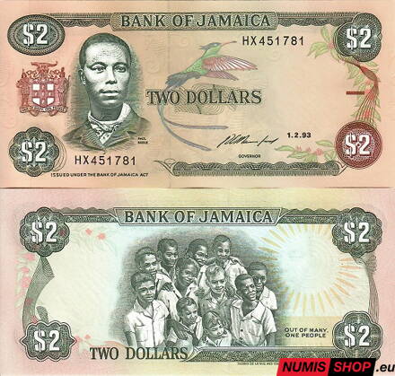 Jamajka - 2 dollars - 1993 - UNC