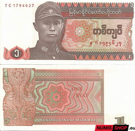 Myanmarsko - 1 kyat - 1990 - UNC