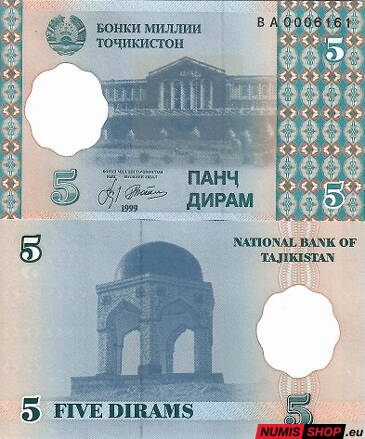 Tadžikistan - 5 dirams - 1999 - UNC