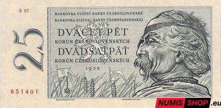 25 Kčs - 1958 - Žižka - UNC