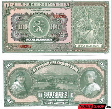 ČSR - 100 korun - 1920 - Mucha - pamätná tlač