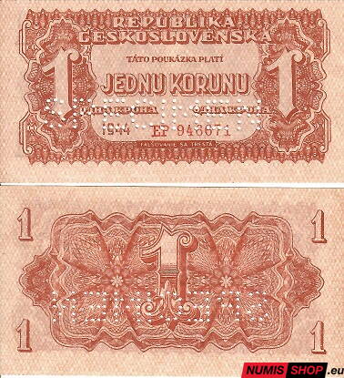 ČSR - 1 Koruna - 1944 - EP - Specimen - UNC
