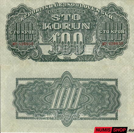 100 Kčs - 1944 - séria MT - SPECIMEN - UNC