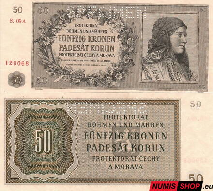 Protektorát Čechy a Morava - 1944 - 50 korun - 9A - UNC - SPECIMEN