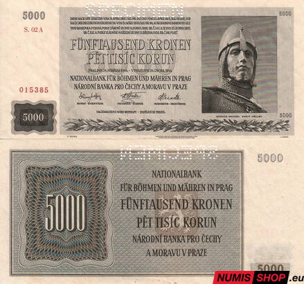 Protektorát Čechy a Morava - 1944 - 5000 korun - 2A - aUNC - SPECIMEN