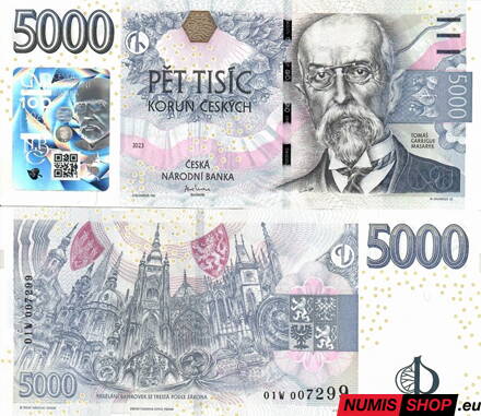 Česká republika - 5000 Kč - 2026 - prítlač Masaryk - séria W - UNC