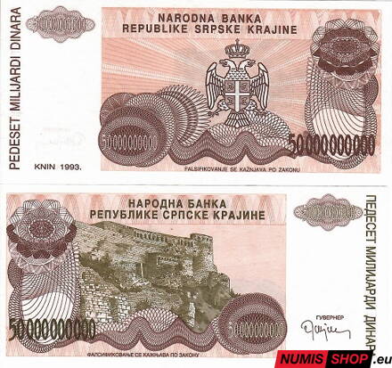Chorvátsko (Republika Srbská Krajina) - 50 miliárd dinara - bez čísla - UNC