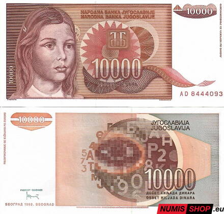 Juhoslávia - 10 000 dinara - 1992 - UNC