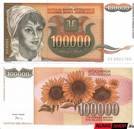 Juhoslávia - 100 000 dinara - 1993 - UNC