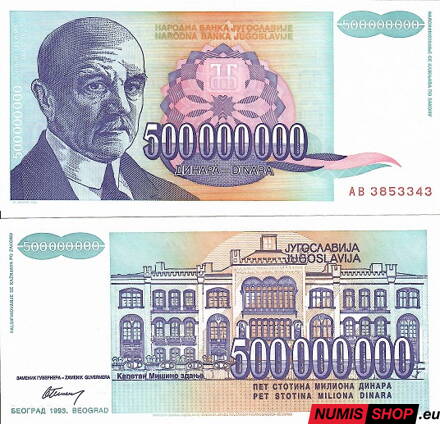 Juhoslávia - 500 miliónov dinara - 1993 - UNC