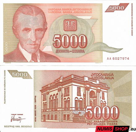 Juhoslávia - 5000 dinara - 1993 - UNC