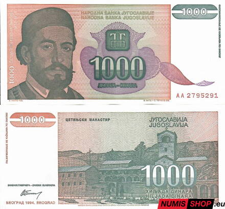 Juhoslávia - 1000 dinara - 1994 - UNC
