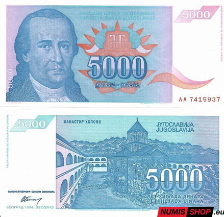Juhoslávia - 5000 dinara - 1994 - UNC