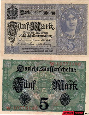 Nemecká ríša - 5 mark - 1917 - UNC