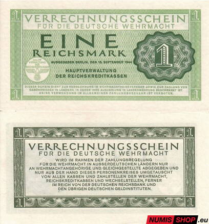 Nemecko - 1 Reichsmark (Wehrmacht 1944) - aUNC