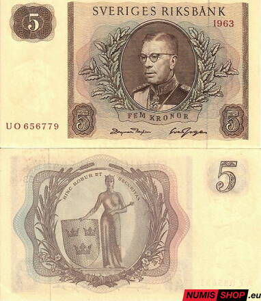 Švédsko - 5 kronor - 1963 - UNC