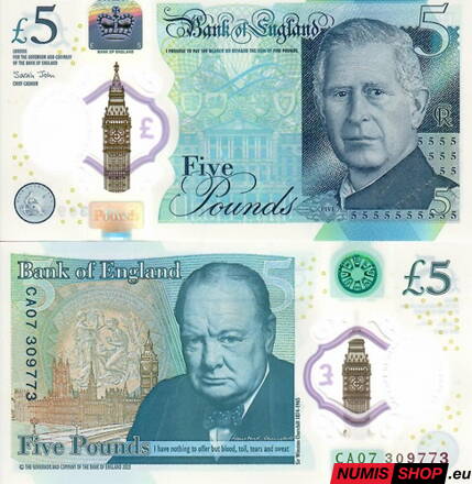 Veľká Británia - 5 libier - 2023 - polymer - Charles III. - UNC