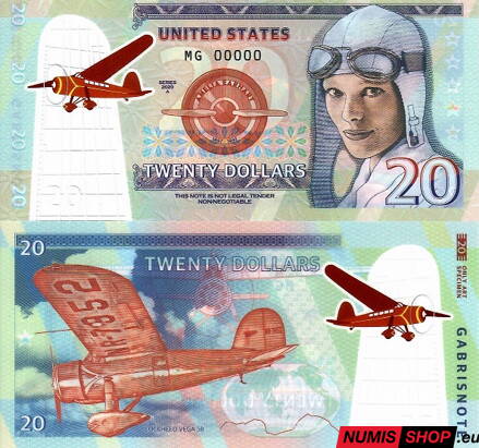 Gábriš - 20 dollars - Amelia Earhart - anulát - polymer