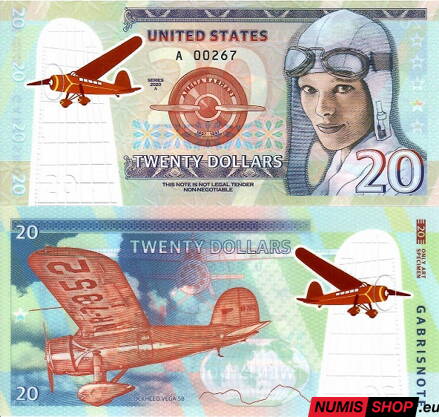 Gábriš - 20 dollars - Amelia Earhart - polymer