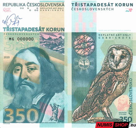 Gábriš - 350 korun - Jan Amos Komenský - anulát - podpis autora