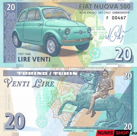 Gábriš - 20 lire - Fiat nuova 500 - podpis autora