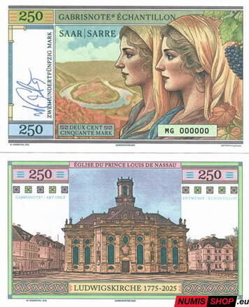 Gábriš - 250 mark - Saar Sarre - séria MG anulát green - podpis autora