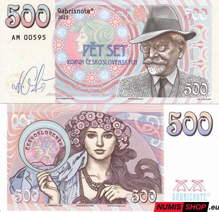 Gábriš - 2025 - 500 korun - A. Mucha - podpis autora