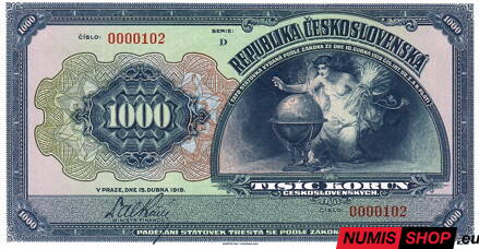 ČSR - 1000 korun - 1919 - seria D - faksimile