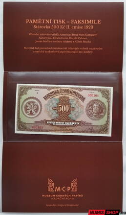ČSR - 500 korun - 1923 - Hnedý legionár - faksimile -  FOLDER - originál americký papier