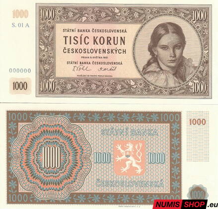 1000 Kčs - 1951 - nevydaná - anulát - novotlač (folder)