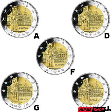 Nemecko 2 euro 2010 - Brémy - komplet 5 ks - UNC