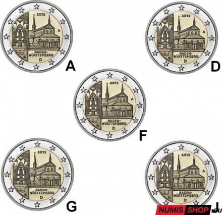 Nemecko 2 euro 2013 - Bádensko - komplet 5 ks - UNC