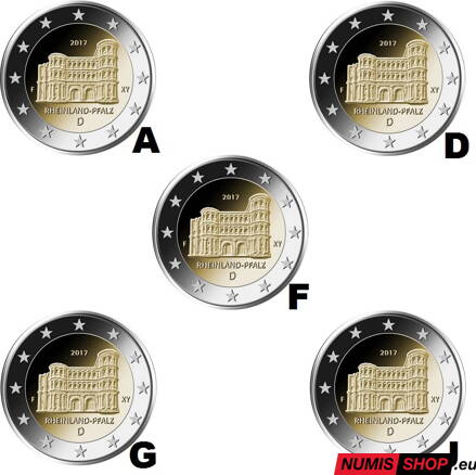 Nemecko 2 euro 2017 - Porýnie-Falcko - komplet 5 ks - UNC