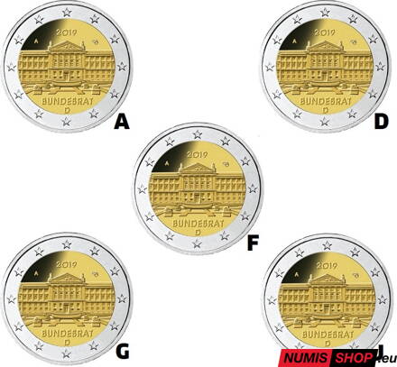 Nemecko 2 euro 2019 - Bundesrat - komplet 5 ks - UNC