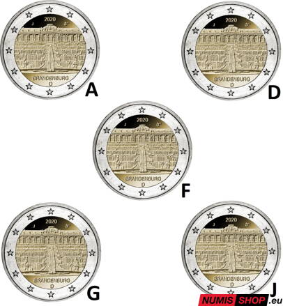 Nemecko 2 euro 2020 - Brandenburg - komplet 5 ks - UNC