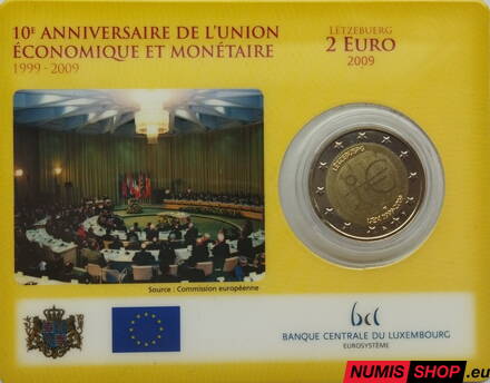 Luxembursko 2 euro 2009 - 10. výročie hospodárskej a menovej únie - COIN CARD